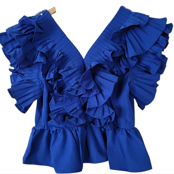 Beulah Style Ruffled Peplum Top Blouse Blue New - Picture 7 of 9